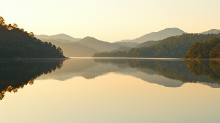 Wall Mural - Mountain Lake Reflection Sunrise Landscape