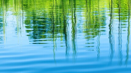 Canvas Print - Abstract Green Reflections in Blue Water   Nature Background