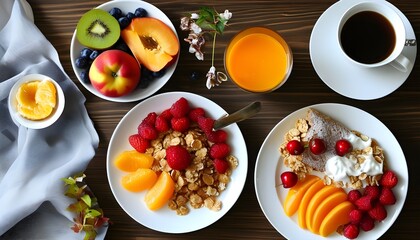 Delightful breakfast spread featuring fresh fruits and aromatic coffee