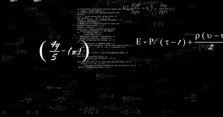 Wall Mural - Mathematical equations and chemical formulas animation over black background