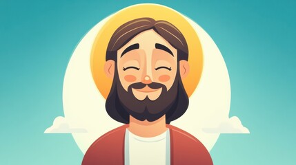 Poster - Modern flat graphic of a holy figure, blending textures for a vibrant, cartoonstyle representation in a D format.