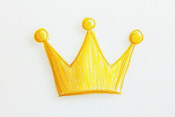 Wall Mural - Charming Yellow Crown Illustration with Minimalist Lines, Created with Crayons on White Paper in Clip Art Style