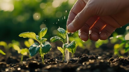 Hand Watering Seedlings