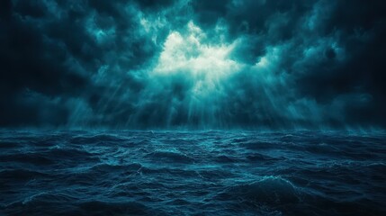 Wall Mural - Dark Stormy Sea with Rays of Light