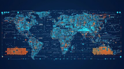 Wall Mural - Global Network  World Map  Digital Technology  Cyberspace  Futuristic Interface