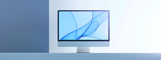 Wall Mural - Minimalist Computer Monitor with Abstract Art