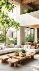 Poster - Modern Minimalist Living Room with Natural Light and Greenery.