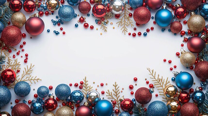 Sticker - Bright Christmas baubles in red, blue, and gold with sparkles, arranged on a white background. Perfect for festive designs, holiday cards, and celebration themes during Christmas or New Year