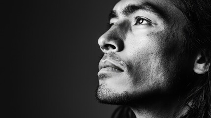 Portrait of young Native American man with traditional beads