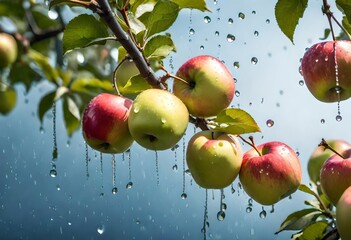 Wall Mural - fresh look of apples on the tree, apples on the branch