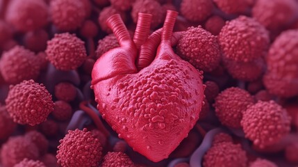 Cardiac myocytes, specialized muscle cells with rhythmic contraction, heart health, 3D illustration