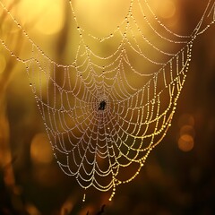 Poster - Dew drops glisten on a spider web in the morning sun.