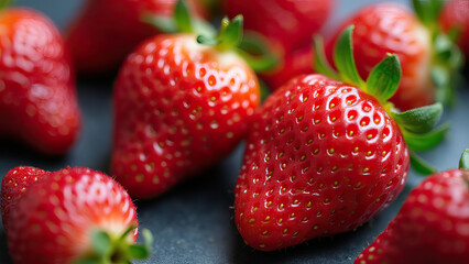 Wall Mural - Close-up of red ripe strawberries summer dessert food photography