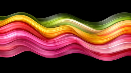 Wall Mural - vibrant waves of color blend together in a flowing abstract design against a stark black background,