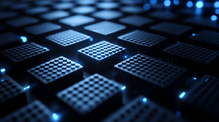 Wall Mural - abstract view of illuminated hexagonal tiles on a dark surface creating a futuristic pattern at nigh