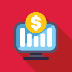 Wall Mural - minimalist illustration featuring a computer displaying increasing statistics and a dollar sign, hin