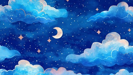 Wall Mural - Watercolour seamless pattern background of starry night sky