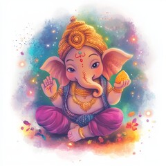 Wall Mural - Illustration of Lord Ganesha, the Hindu god of wisdom, prosperity, and good beginnings, in a colorful and vibrant style.