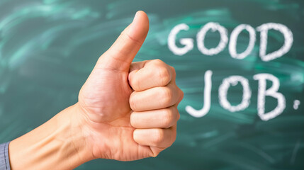 Hand giving thumbs up signal for good job motivation and encouragement gesture