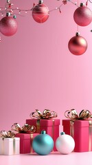 Sticker - Pink Christmas Gift Boxes and Ornaments.