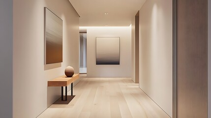 Wall Mural - A minimalist hallway with clean lines and a single piece of modern art