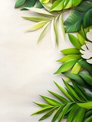 Poster - Green Tropical Leaves on White Background.