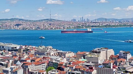 Wall Mural - Istanbul city view from Galata tower, Istanbul cityscape with Bosphorus. 4K video clip