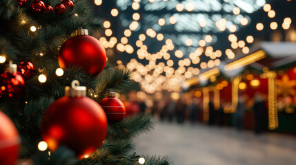 Sticker - Christmas bazaar with a choir performing carols, surrounded by stalls filled with holiday crafts and warm lights, capturing festive cheer 