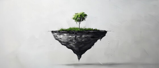 Wall Mural -  A tree-topped island painting, featuring a solitary tree in its center