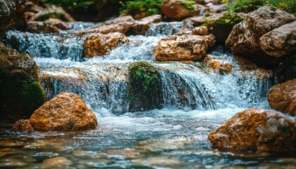 Wall Mural - Tranquil Stream Cascading Over Rocks In A Lush Forest