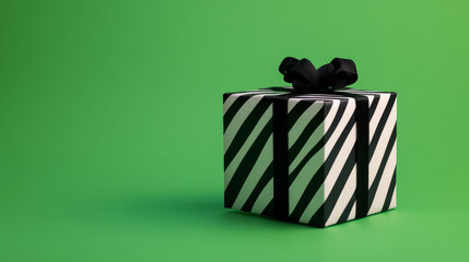 Wall Mural - Geometric gift box with black and white stripes on a chromakey green background 