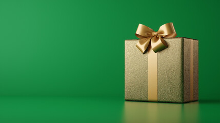 Poster - Golden glitter gift box with a satin bow on a chromakey green background 