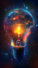 Cosmic Connections: 3D Illustration of a Light Bulb, Innovation, and Global Network