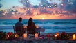 © PStyle - A magical beach sunset dinner where a couple shares a moment filled with love, laughter, and the beauty of nature's canvas.