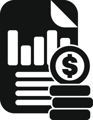 Poster - Simple black and white icon of a financial report showing increasing profits with a stack of coins and a dollar sign