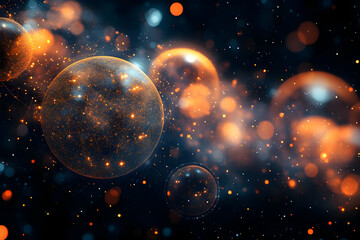 Canvas Print - Abstract Background - Interconnected Planets with Glowing Orange Particles