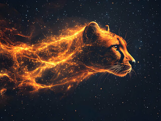 Canvas Print - Cosmic Cheetah Illustration - Fiery Feline in the Starry Night