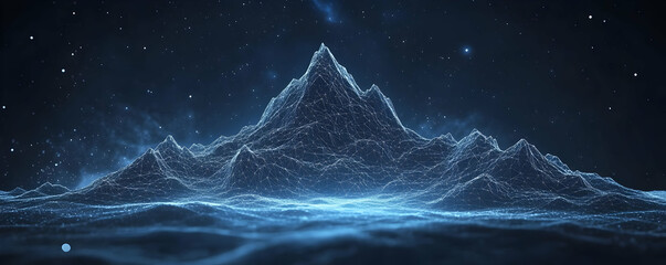 Abstract 3D Mountain Landscape Illustration Under Night Sky