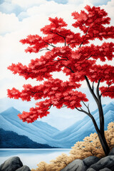 Sticker - Tranquil Japanese landscape showcasing the dramatic change of leaf colors in the enchanting Koyo season 