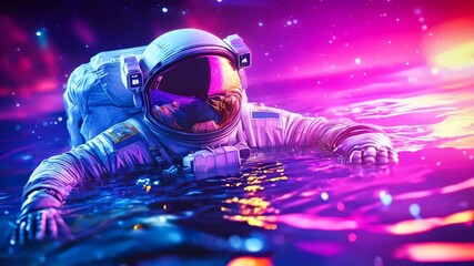 Wall Mural - An astronaut walking in the water of an alien planet