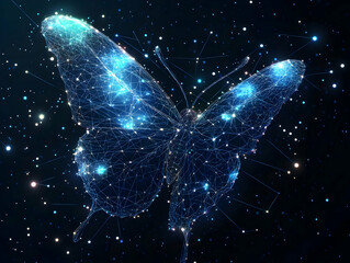 Canvas Print - Abstract Butterfly Illustration - Glowing Constellation Butterfly in Starry Night Sky