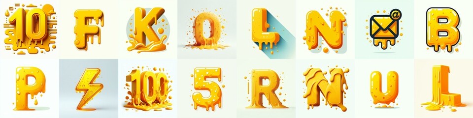 Yellow Lettering Typeface. AI generated illustration