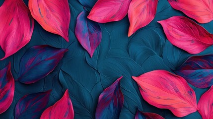 Wall Mural - Pink Leaves on Blue.