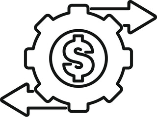 Poster - Linear icon representing a money making machine concept with a gear and arrows