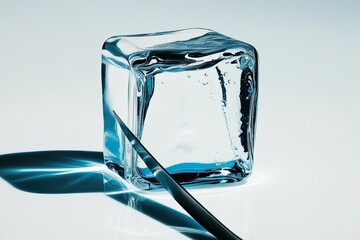 Wall Mural - Slicing Ice Cube Isolated on Bright White Background for Ultimate Refreshment