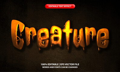 Wall Mural - Creature editable text effect template. Shiny orange halloween style typeface. Premium vector