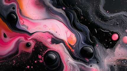 Sticker - Abstract swirling patterns of pink, black, and orange paint on a dark background