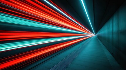 Fototapete - Red & Blue Light Tunnel.