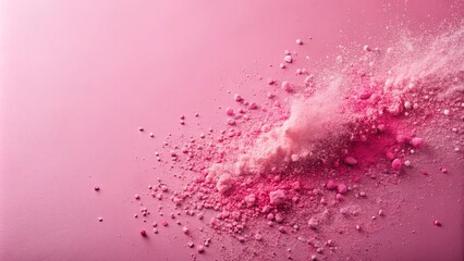 Wall Mural - Pink powder particles scattered on a pink background, creating a soft and feminine aesthetic