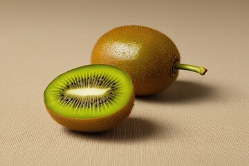 Fresh Whole Kiwi on Beige Background with Clear Depth of Field